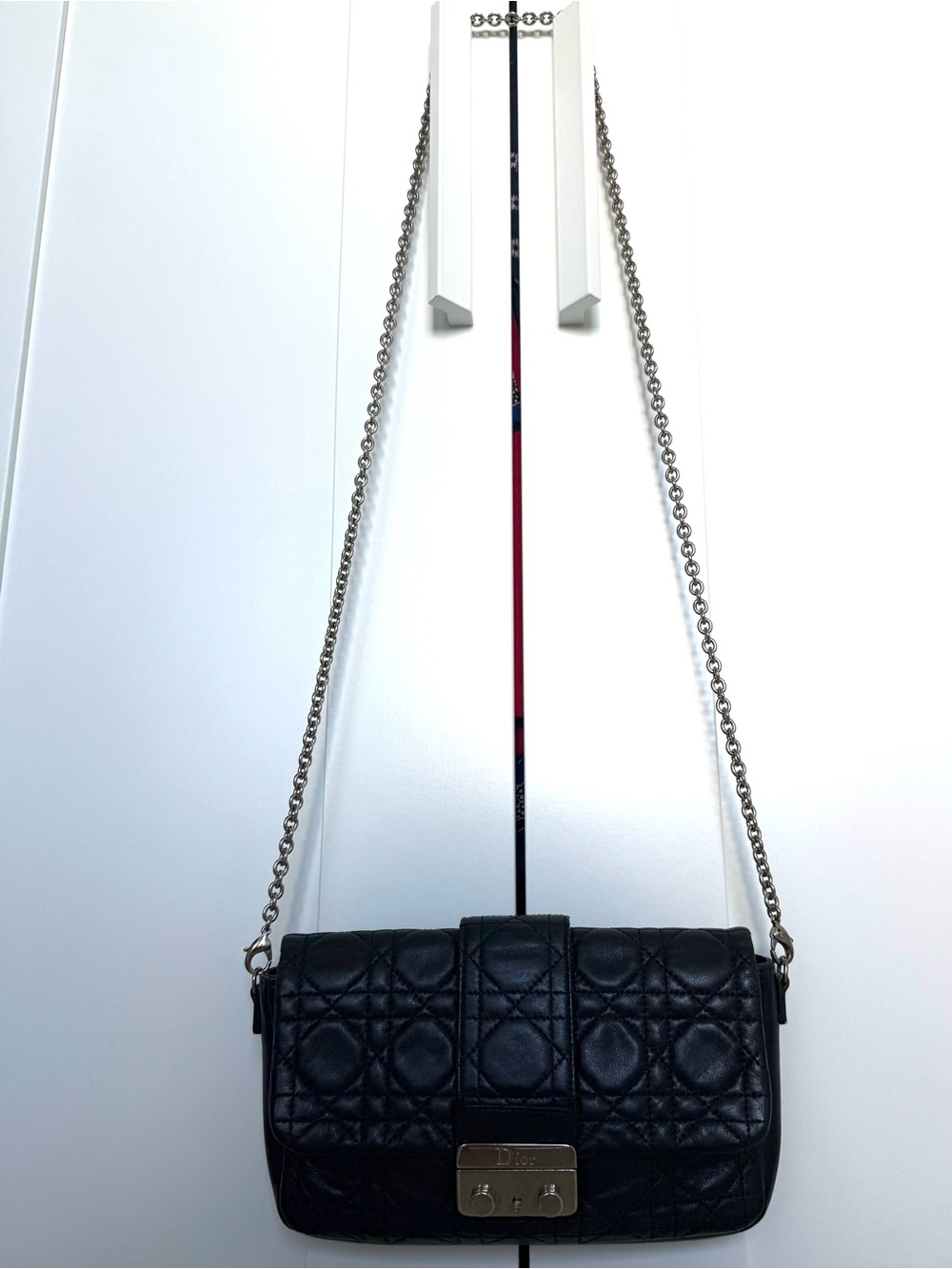 Dior Black Quilted Mini Shoulder Bag with Long Silver Chain - Picture 1 of 4